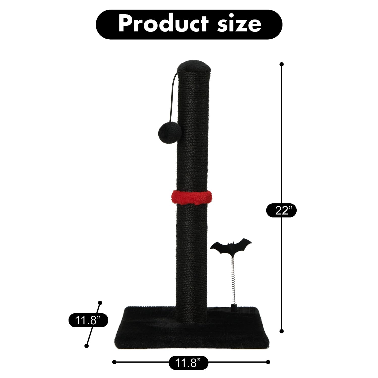 Mecool Cat Scratching Post Premium Sisal Scratch Posts With Hanging Ball Vertical Scratcher For Indoor Cats And Kittens (Black, 22 Inches For Kitten)