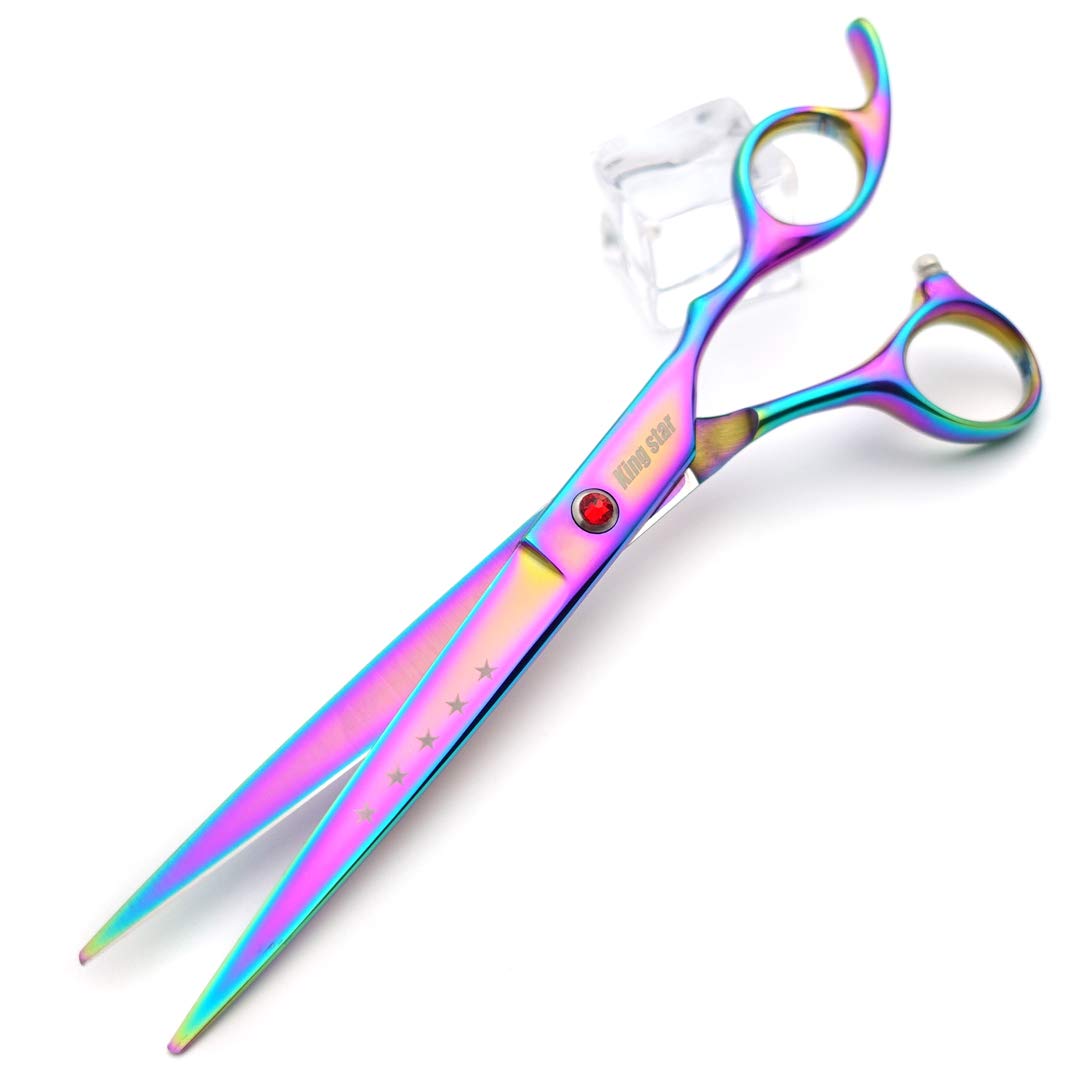 7.0In Titanium Professional Pet Grooming Scissors Set,Straight & Thinning & Curved Scissors 3Pcs Set For Dog Grooming,A349 (Rainbow)
