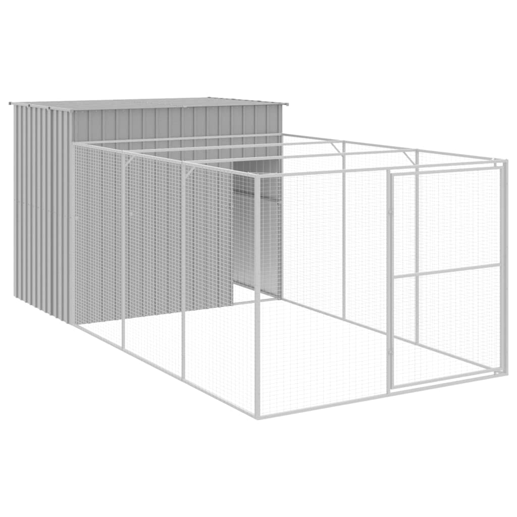vidaXL Dog House with Run Light Gray 84.3x179.9x71.3 Galvanized Steel