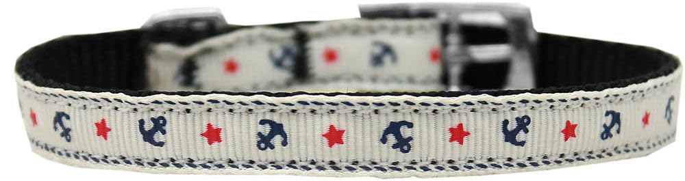 Mirage Pet Products Anchors Nylon Dog Collar with Classic Buckle 3/8&quot; White, Size 10