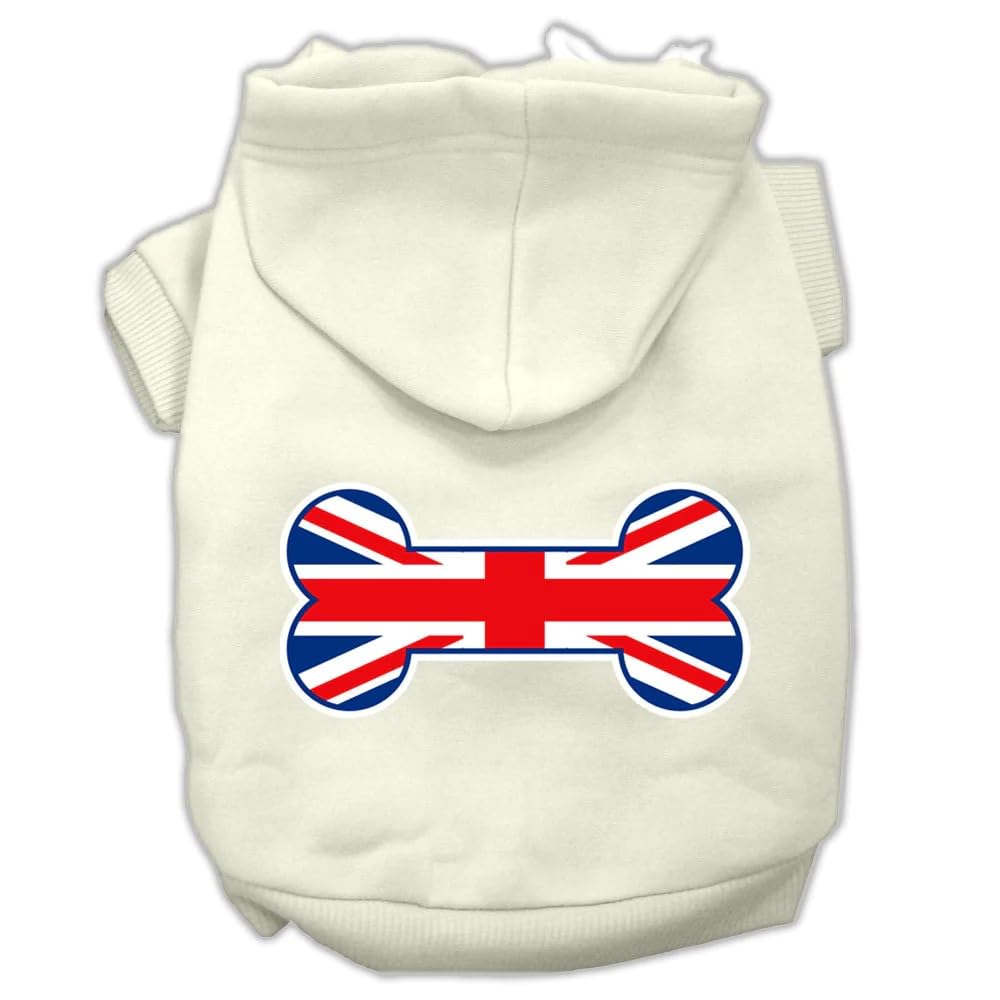 Pet, Dog & Cat Hoodie Screen Printed, Bone Shaped Flag United Kingdom (Union Jack) Flag Light Pink XL (14-20 lbs.)