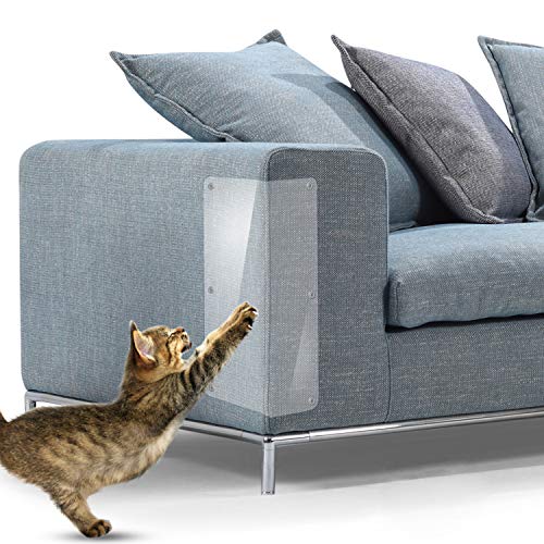 Cat Scratch Furniture, 2Pcs Clear Premium Heavy Duty Flexible Vinyl Protector Dog Cat Claw Guards With Pins For Protecting Your 