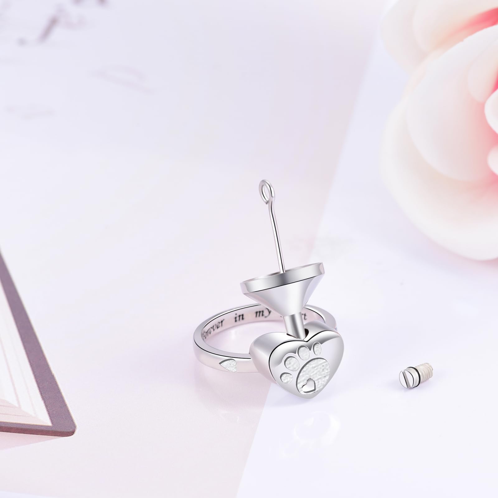 Iohupci Cremation Ring For Ashes 925 Sterling Silver Daisy Urn Ring Jewelry Keepsake Hold Loved Pets Dog Cat Ashes (8) (Silver,