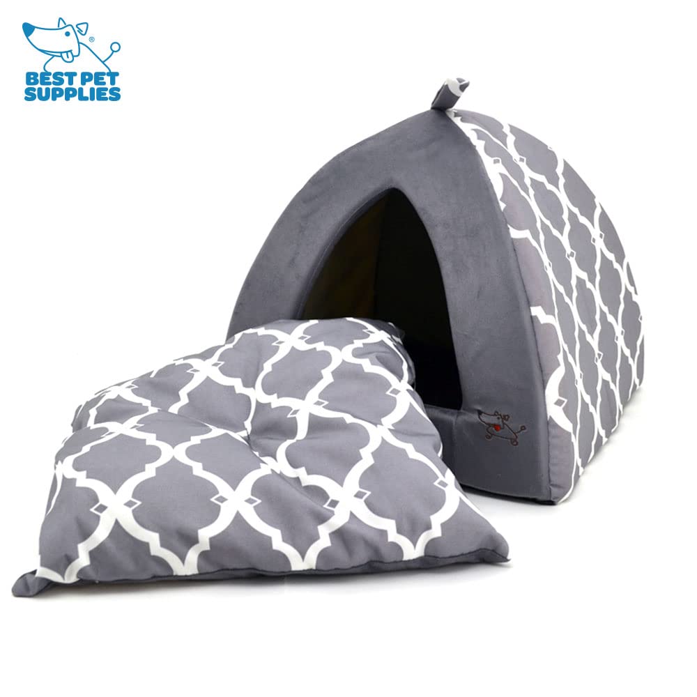Pet Tent - Soft Bed For Dog And Cat By Best Pet Supplies - Gray Lattice, 19'' X 19'' X H:19''