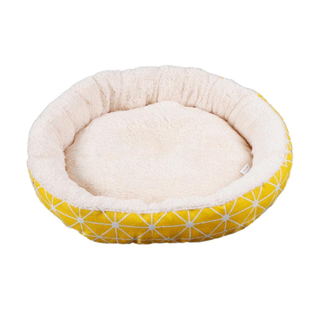 CALANDIS Small Dog Sleeping Bed Pet Round Cozy Comfortable Bed Nest Yellow GridS | Beds | Dog Supplies