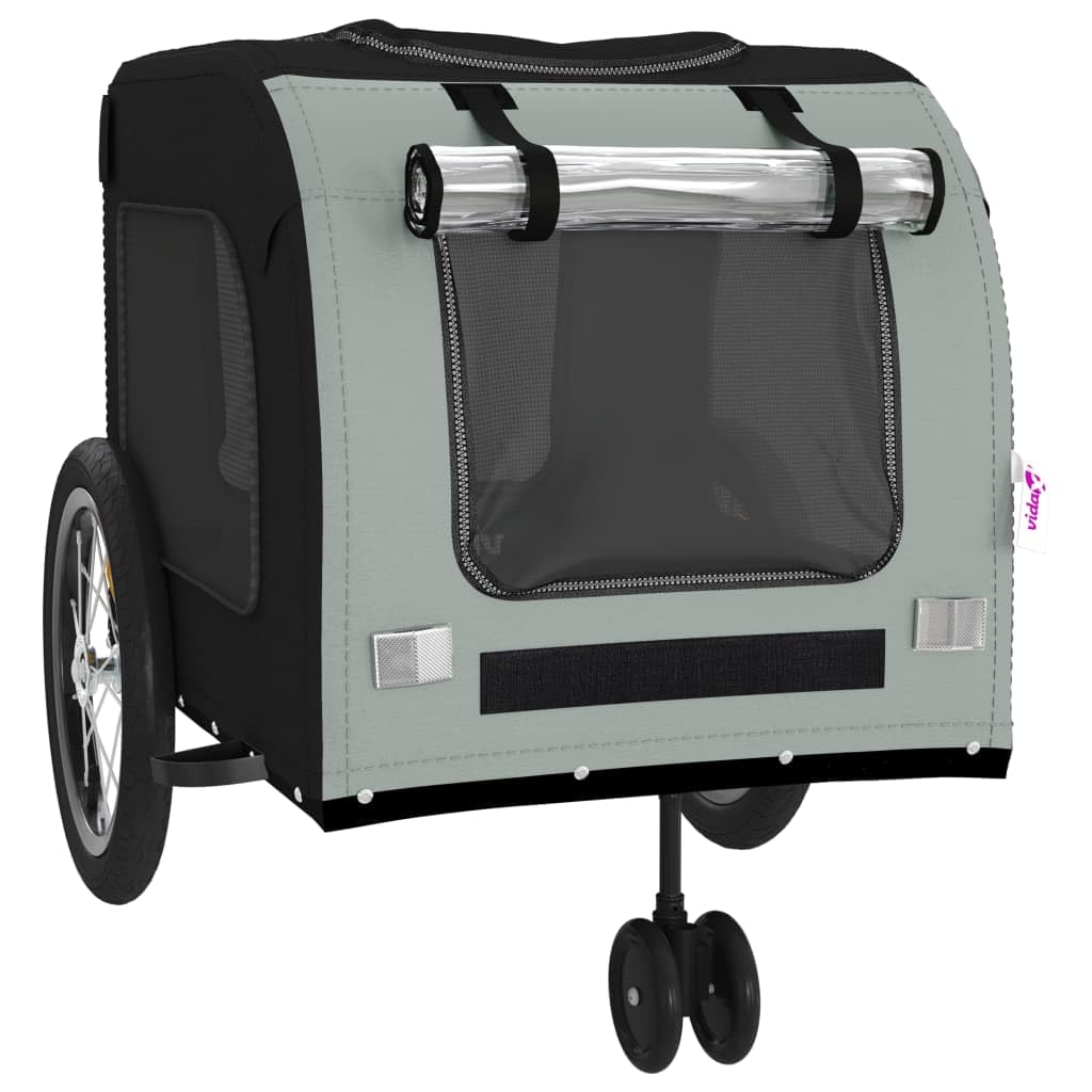 vidaXL Pet Bike Trailer - Black/Gray Iron Frame for Small Dogs & Pets - Oxford Fabric, PVC Cover, Reflectors, Flag - 24.8x47.6x25.6 inches