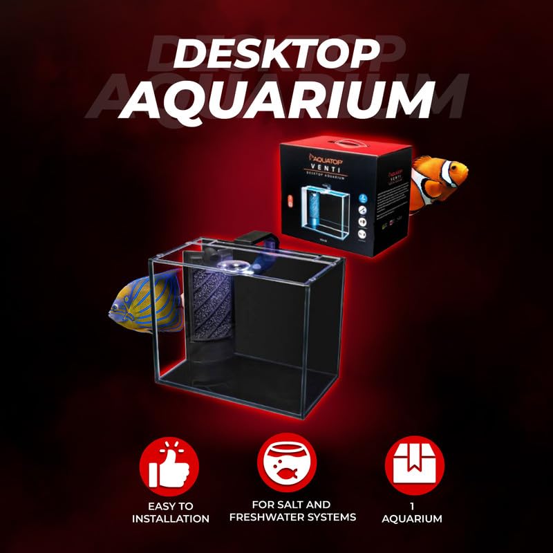 Aquatop Venti Professional Showcase Glass Aquarium Kit, 2-Gal – All-In-One Freshwater With Led Light - Breza Air Pump & Replaceable Filter Cartridge