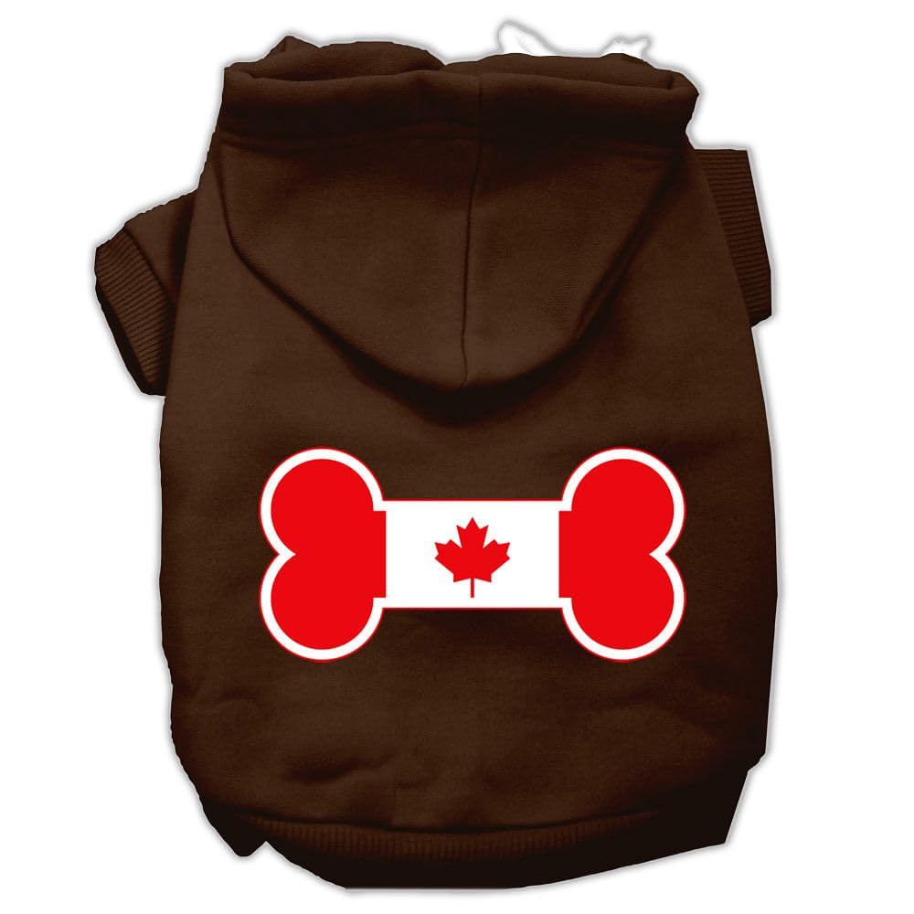 Pet, Dog & Cat Hoodie Screen Printed, 'Bone Shaped Canadian Flag' Brown Xs (0-3 Lbs.)