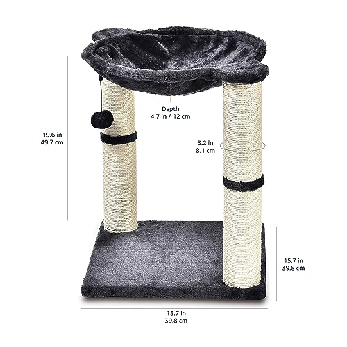Amazon Basics Cat Tower - Indoor Cat & Kittens Hammock Tower With Scratching Posts And Dangling Ball, (19.7'H) - Gray