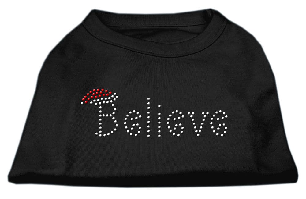Christmas Pet Dog & Cat Shirt Rhinestone, Believe Black XS (0-3 lbs.)