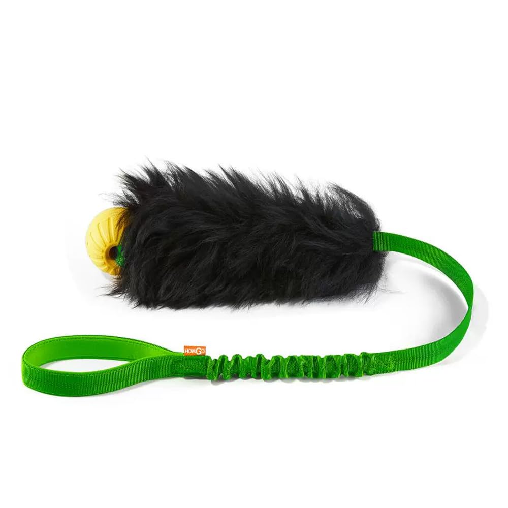 Howgo Dog Rope Toy,Dog Bungee Chaser Toy 100% Sheepskin,Sheep Smell Tug Toy For All Breeds (Green, With Rubber Ball)