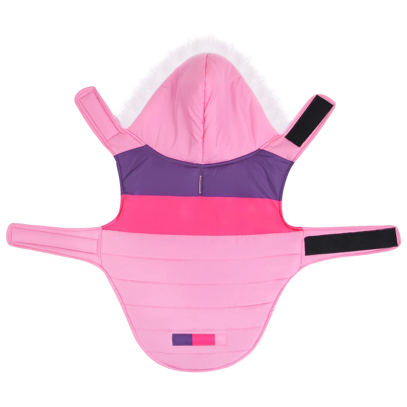 Hde Dog Puffer Jacket Fleece Lined Warm Dog Parka Winter Coat With Harness Hole Pink Stripe - Xxl