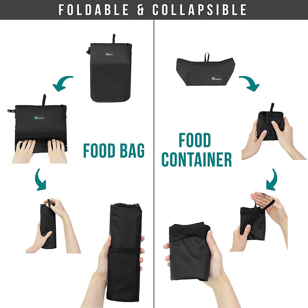 PetAmi Dog Food Travel Bag | Kibble Carrier for Dogs with Collapsible Dog Water Bowls Kit | Pet Food Travel Container Storage fo