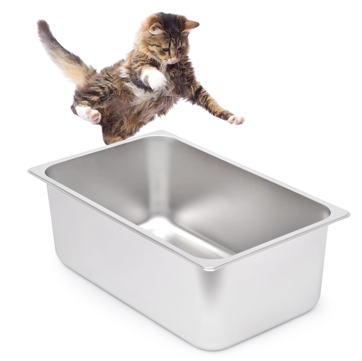Kichwit Stainless Steel Cat Litter Box With High Sides, Metal Litter Pan For Cat, Non Stick Smooth Surface, 21.1' L X 13.1' W X 7.8' H