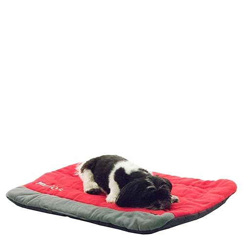 DOGHELIOS 'Combat-Terrain' Cordura-Nyco Reversible Nylon and Polar Fleece Travel Camping Folding Pet Dog Bed Mat, X-Large, Red, Grey