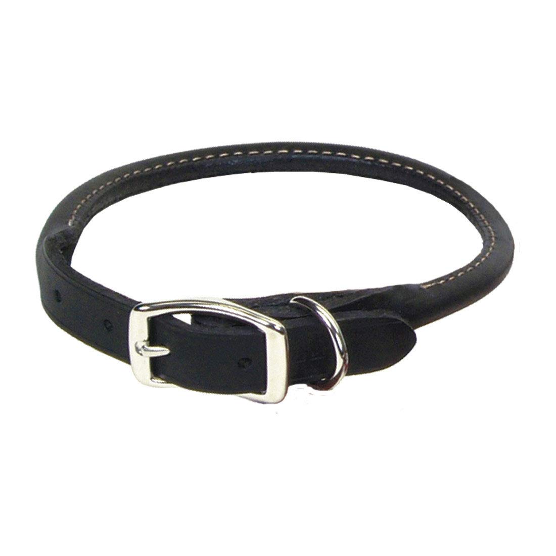 Coastal Pet - Circle T Oak Tanned Leather Round Dog Collar - Comfortable Dog Collar For Pets With Long Hair Or Sensitive Skin - Pet Collar Made From Full-Grain Leather - Black, 5/8' X 16'