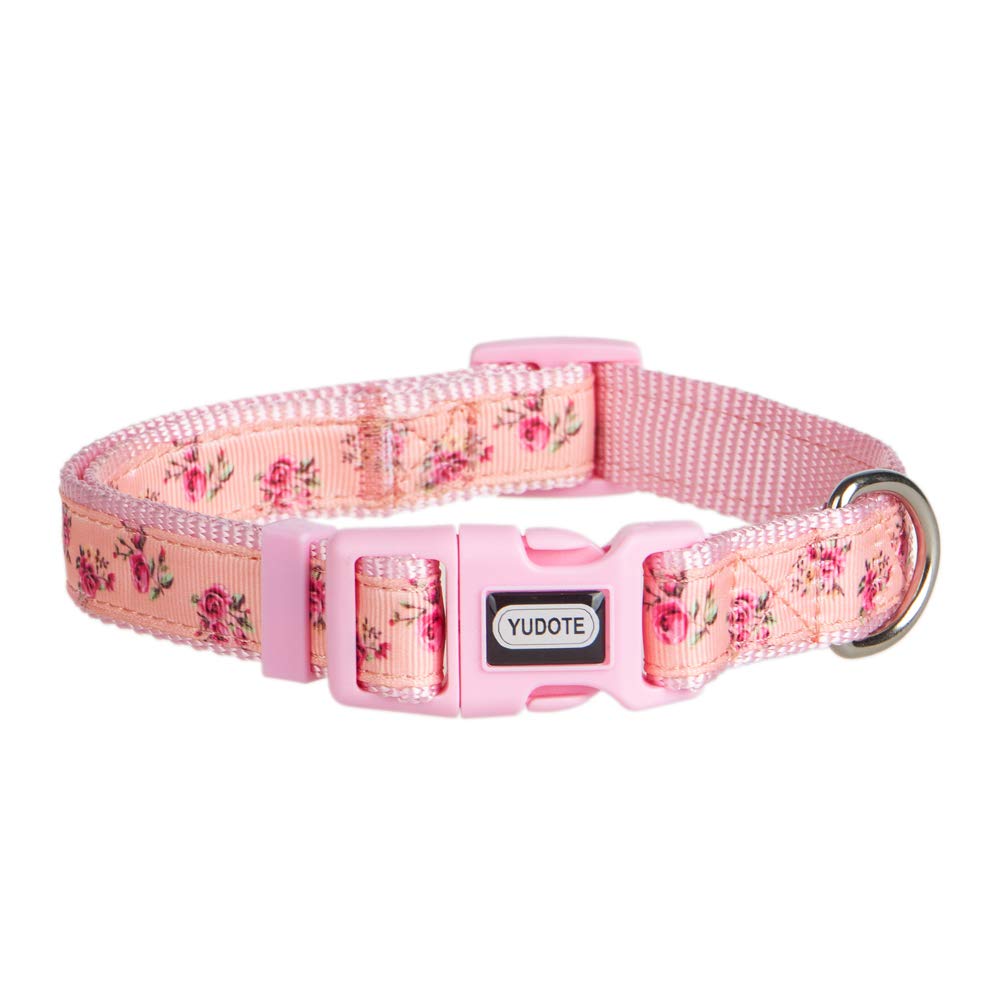 Yudote Floral Dog Collars Adjustable Nylon Collar With Quick Release Buckle For Female Dogs, Pink,Medium