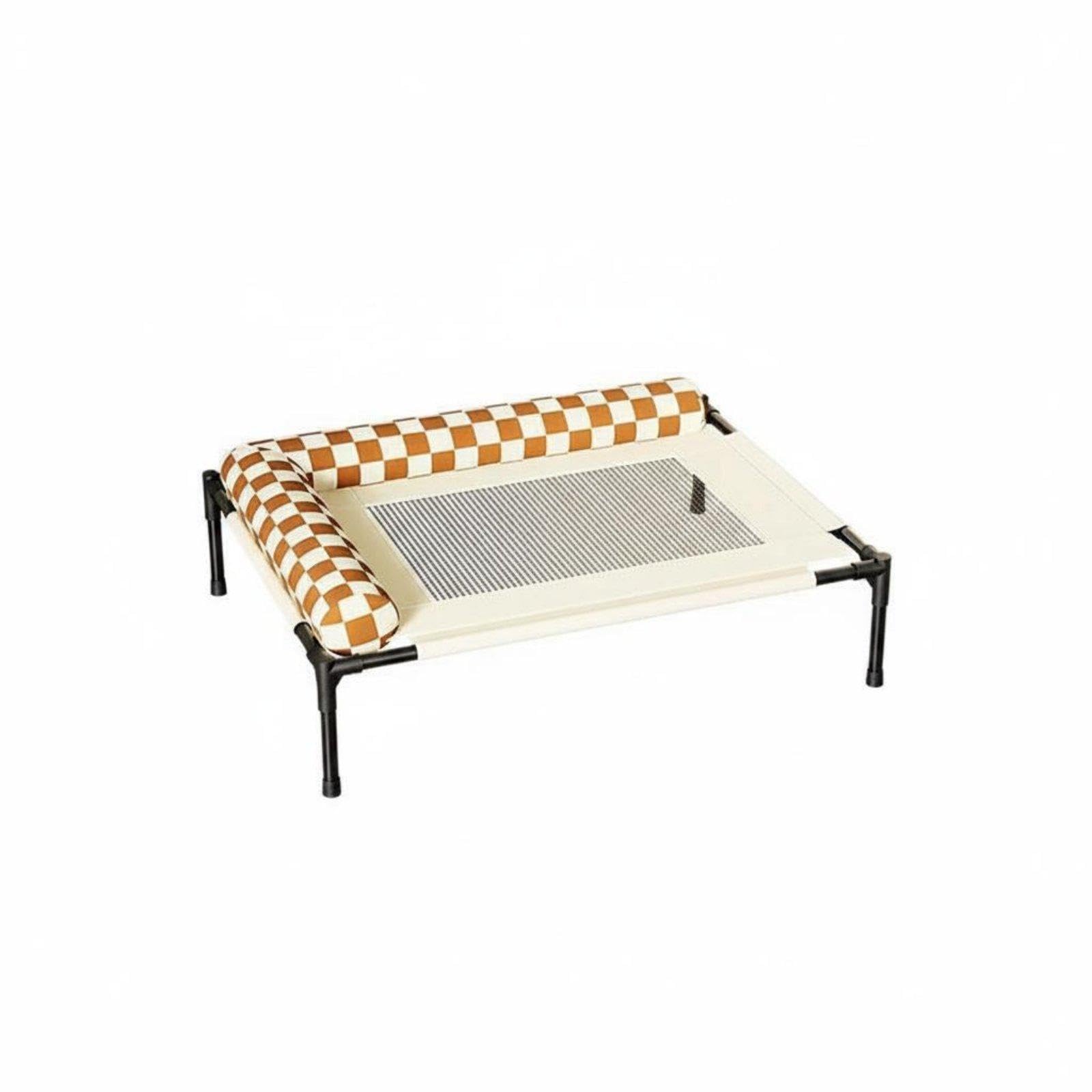 Breathable Mesh Dog Cot Removable Cover Raised Pet Bed Washable Raised Cat Bed for Small Dogs, Cats Plaid Cot LPillow 