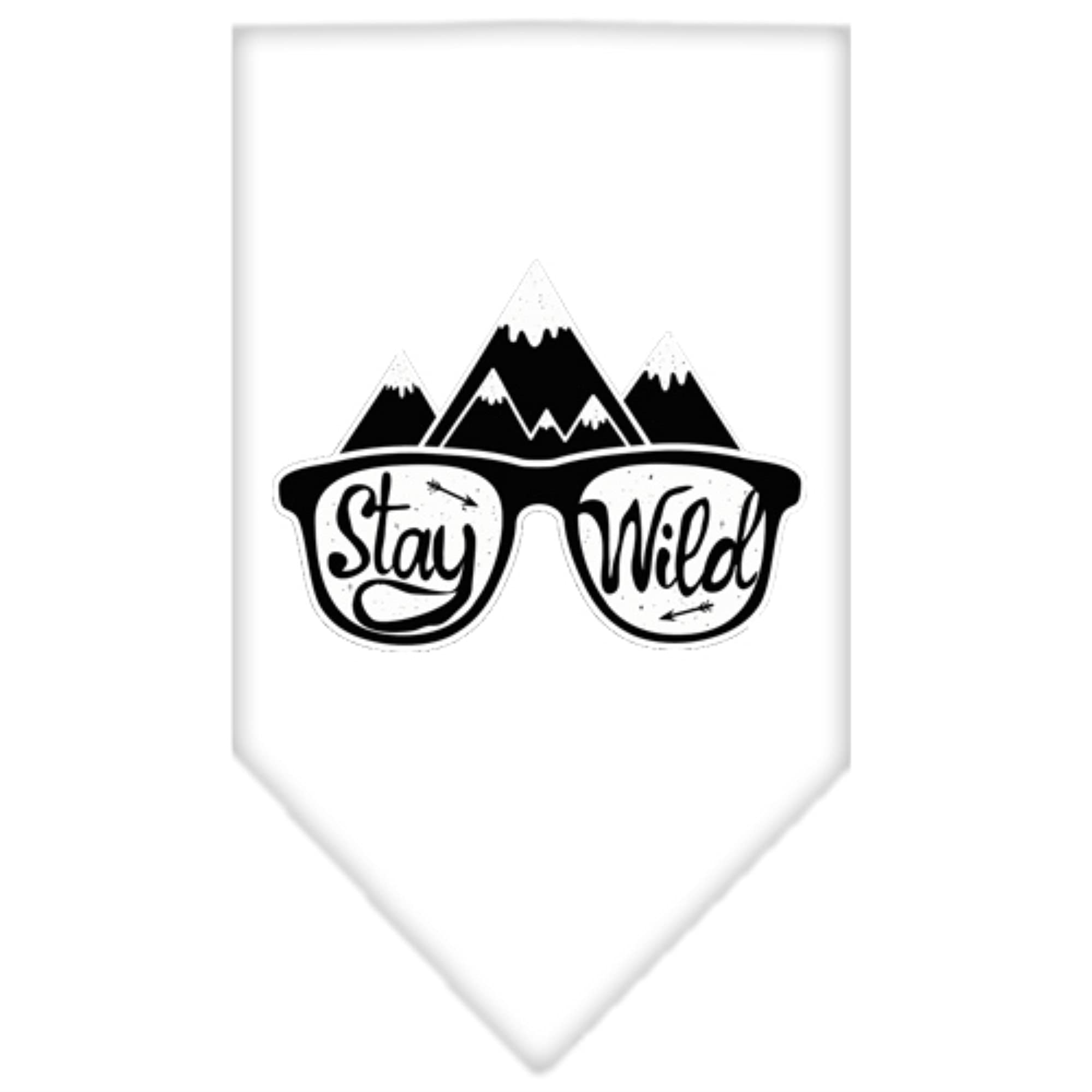 Dog Bandana Screen Printed, &quot;Stay Wild&quot; White Large