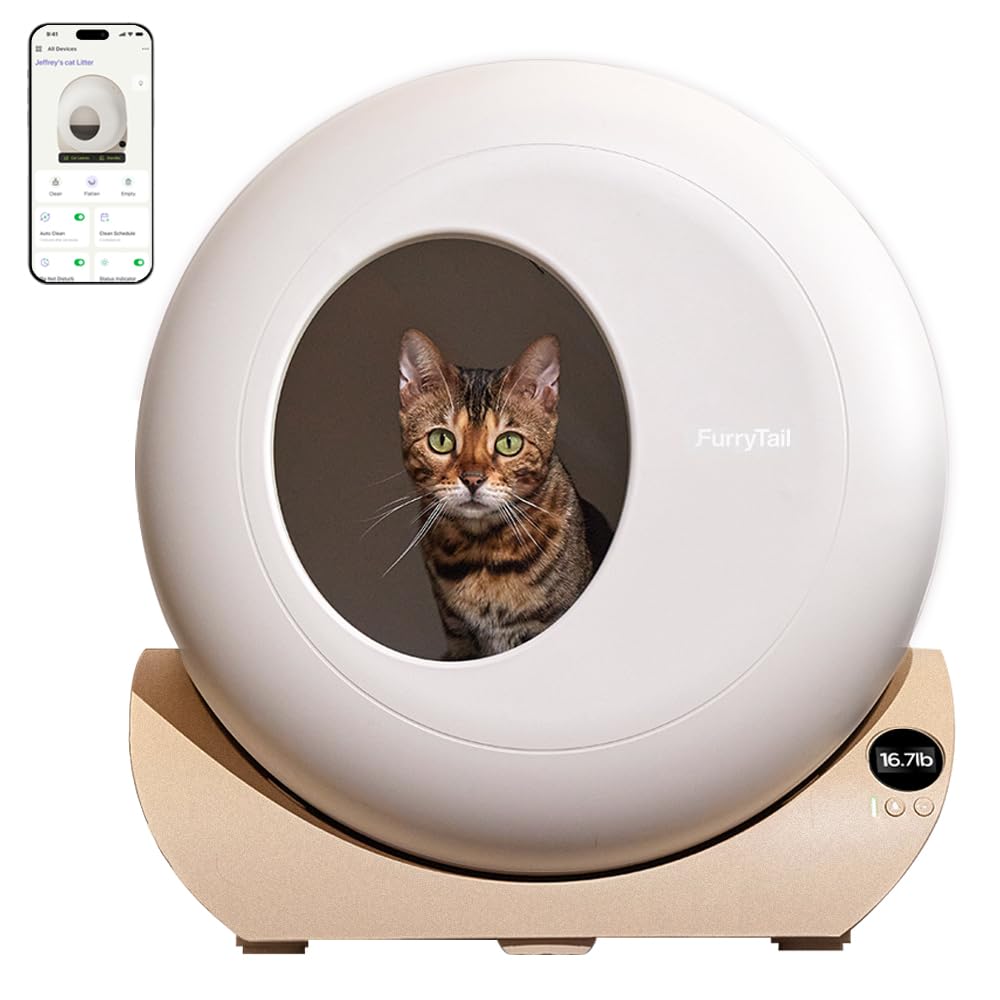 Furrytail Self Cleaning Litter Box With App - Automatic Cat Litter Box For All Your Cats, Odor Control, Spacious Interior And La