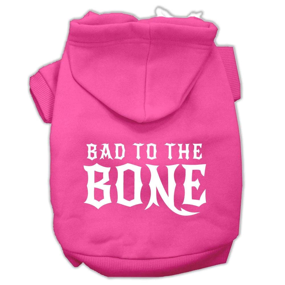 Pet, Dog & Cat Hoodie Screen Printed, 'Bad To The Bone' Light Pink Xl (14-20 Lbs.)