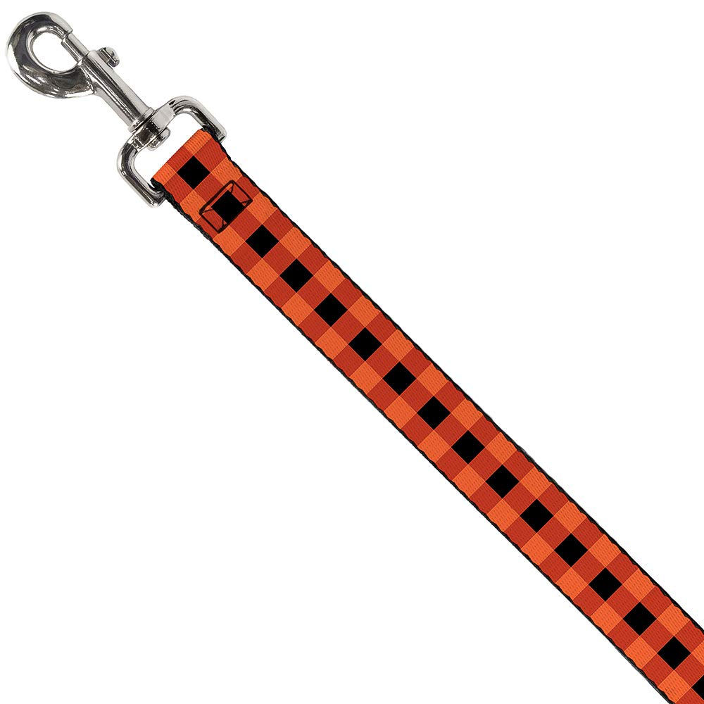 Dog Leash Buffalo Plaid Black Orange 6 Feet Long 0.5 Inch Wide