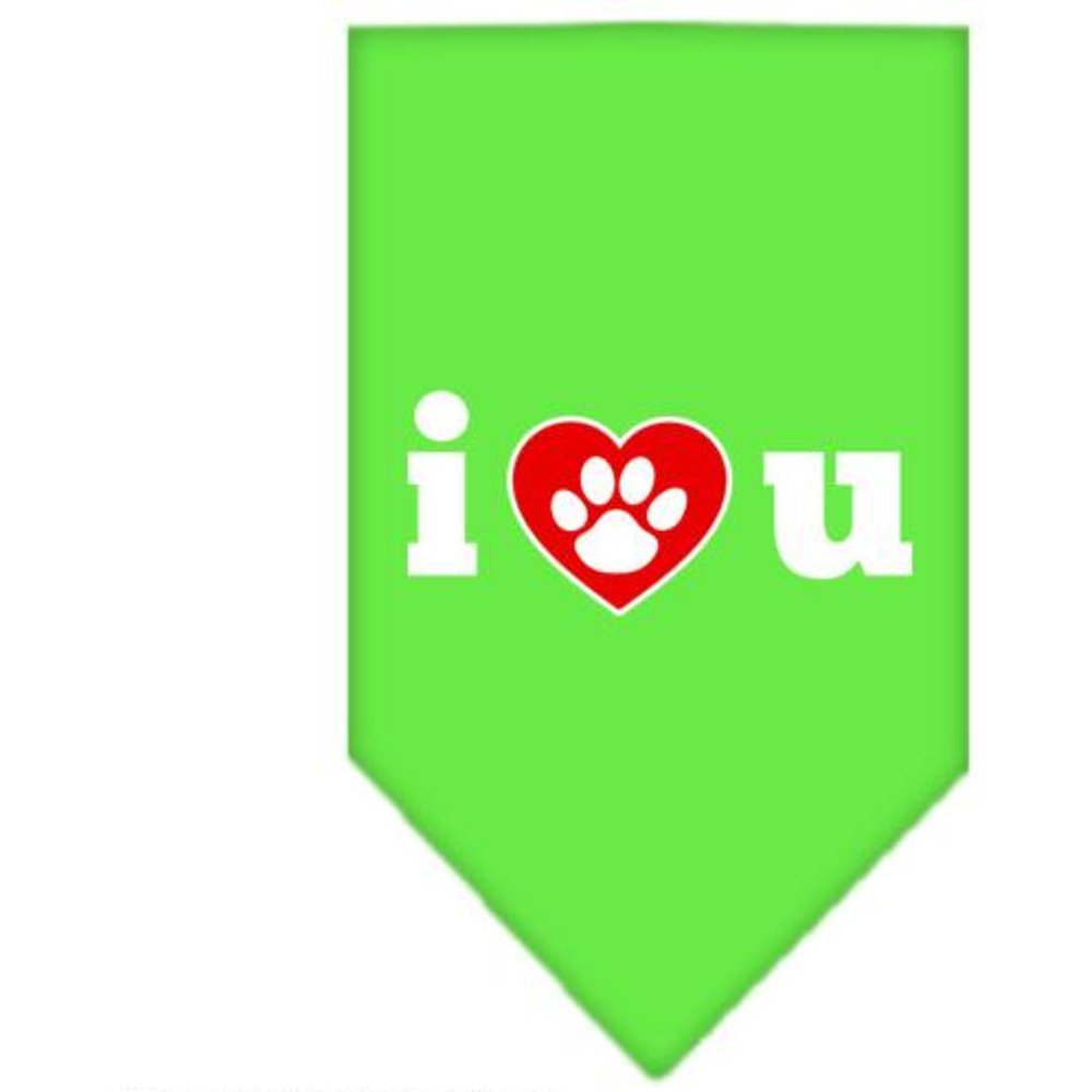 Pet and Dog Bandana Screen Printed, &quot;I Love You&quot; Lime Green Small