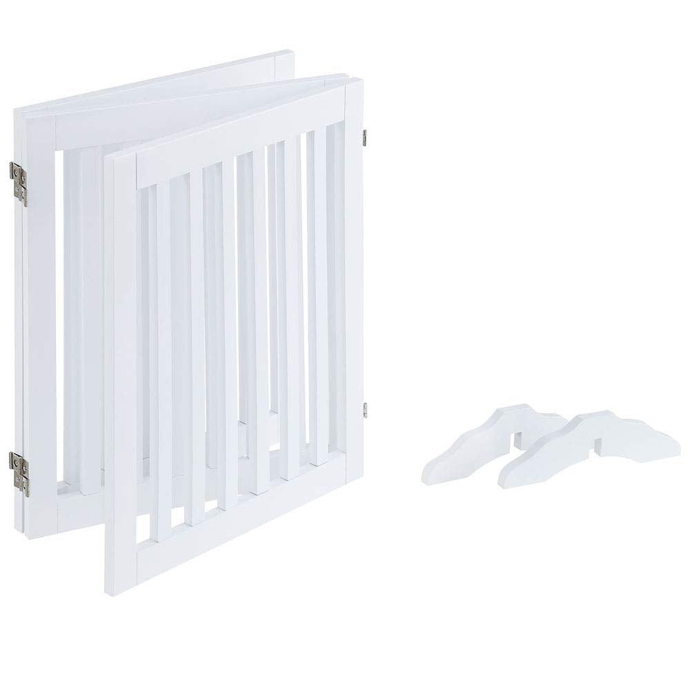 Unipaws 24? Free Standing Pet Gate For Dog Cat, Wooden Dog Gates For Doorway, Stairs, Step Over Foldable Pet Fence For The House, Expandable Dog Barrier, Indoor Use, White