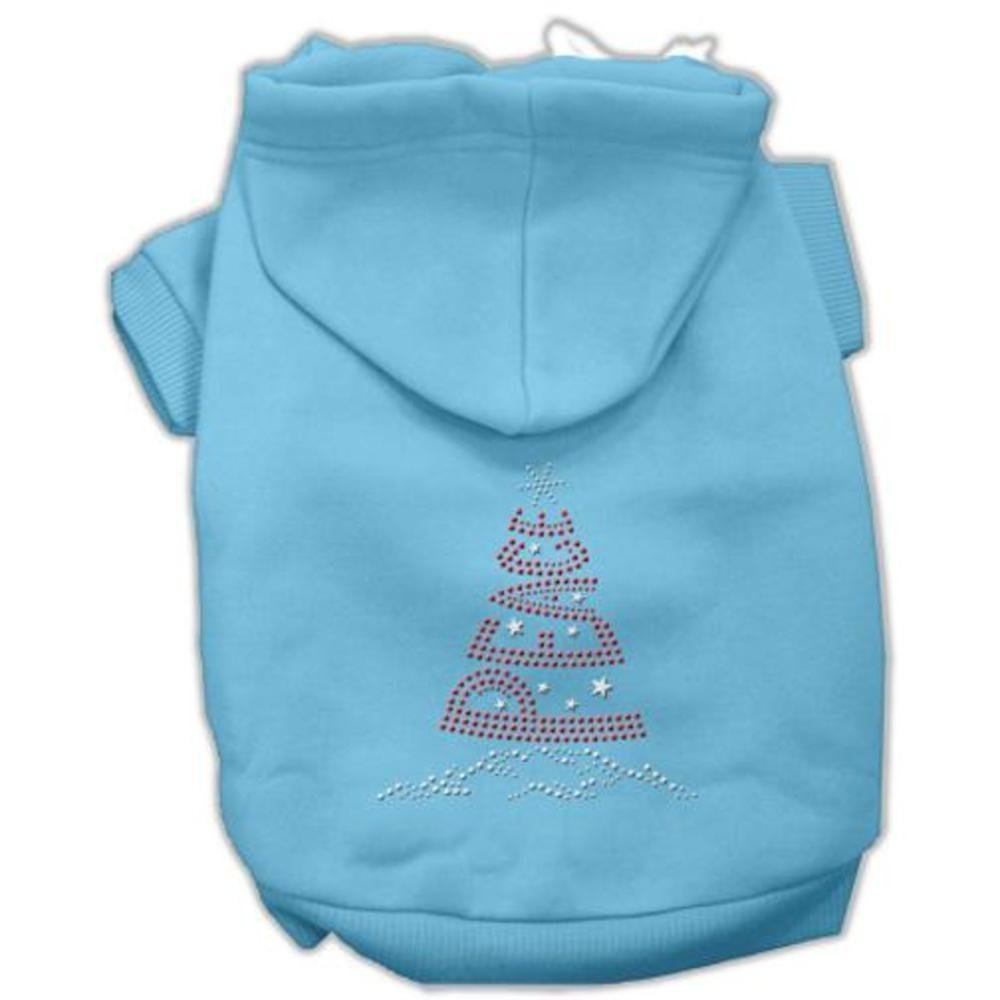 Christmas Pet Dog & Cat Hoodie Rhinestone, &quot;Peace Tree&quot; Baby Blue SM (3-6 lbs.)