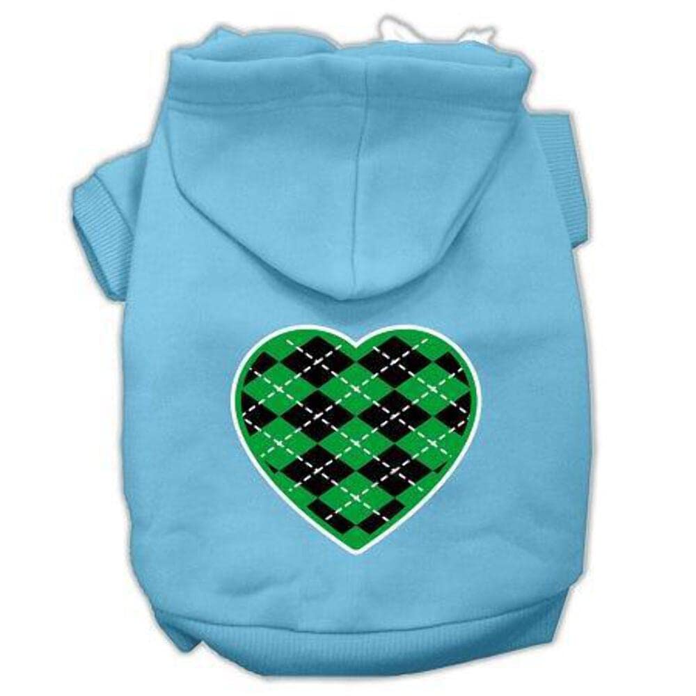 Pet Dog & Cat Hoodie Screen Printed, 'Green Argyle Heart' Light Pink Xl (14-20 Lbs.)