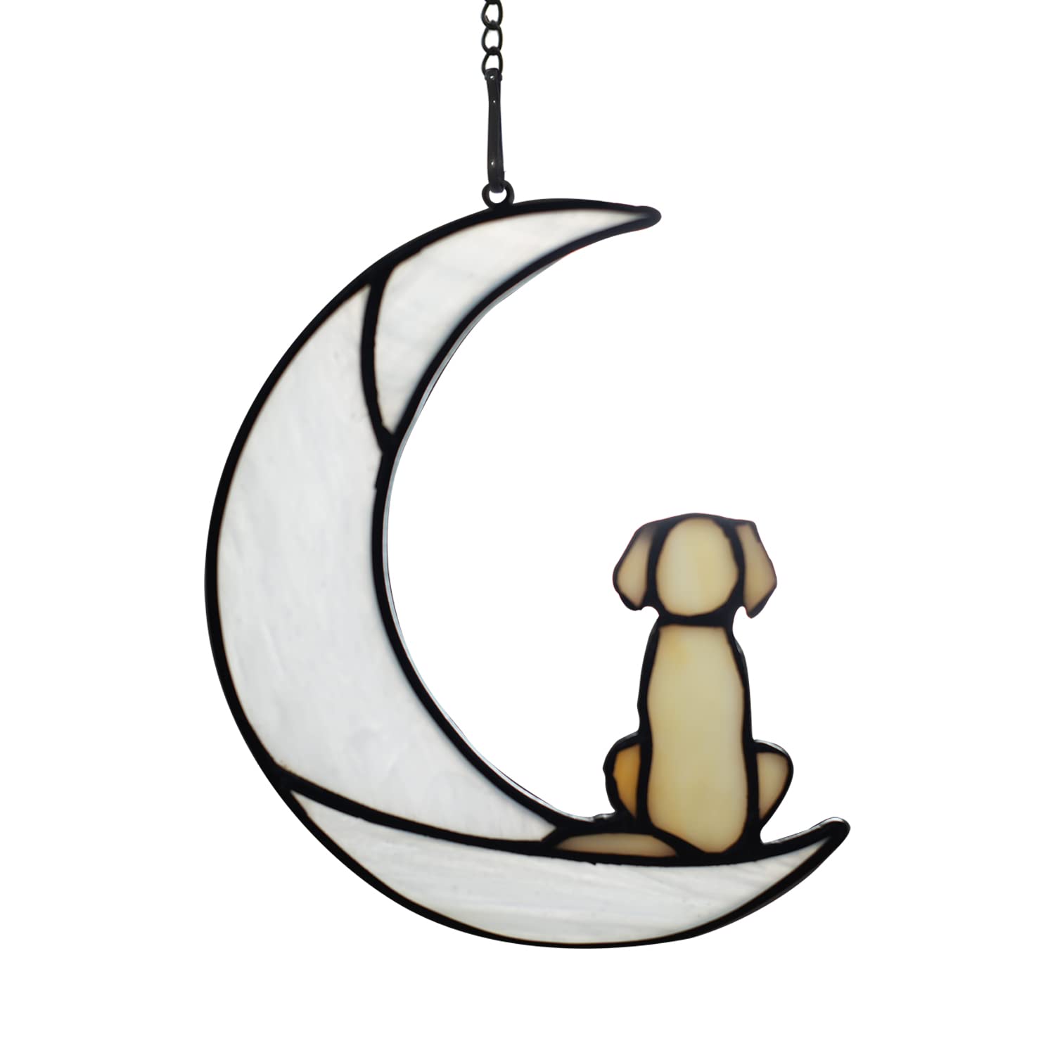 Boxcasa Loss Of Dog Sympathy Gift,Stained Glass Dog On Moon For Suncatcher Gifts,Yellow Dog Memorial Gifts For Pet Loss Gifts,Pe