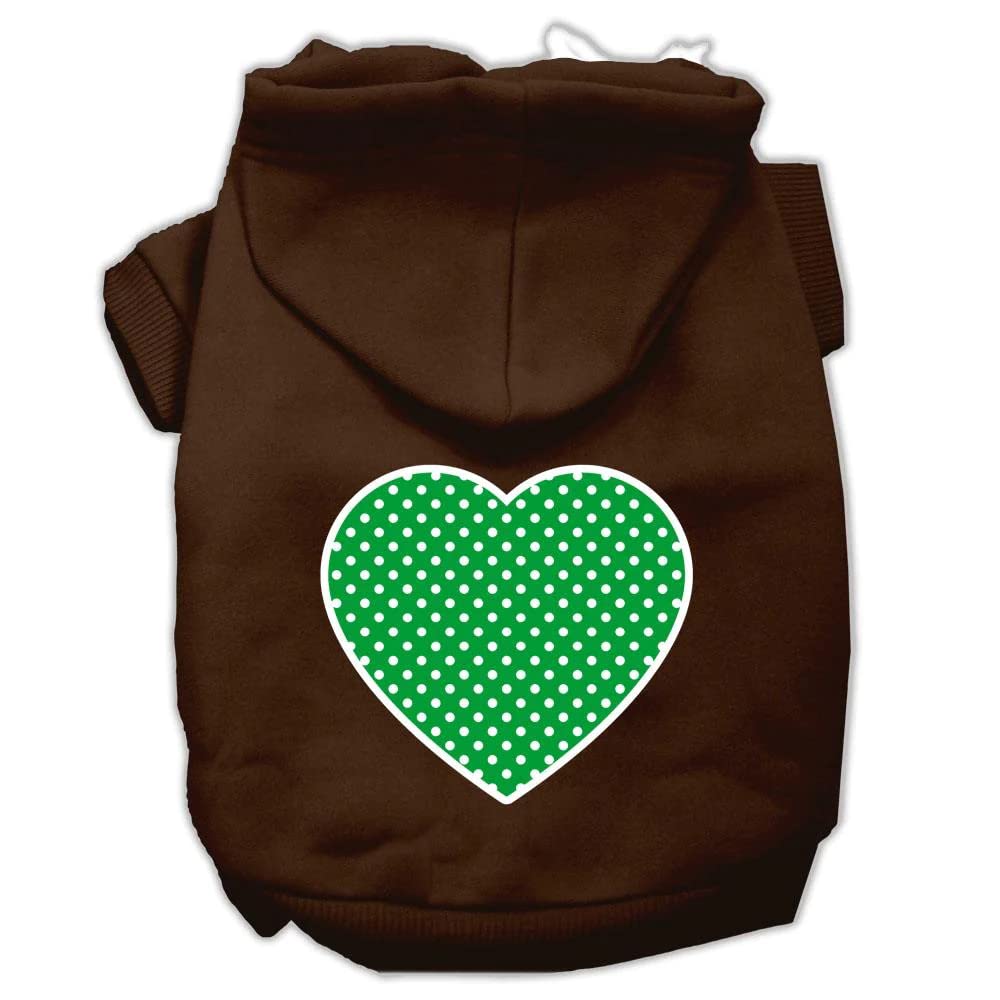 Pet Dog & Cat Hoodie Screen Printed, Green Swiss Dots Heart Brown XL (14-20 lbs.)