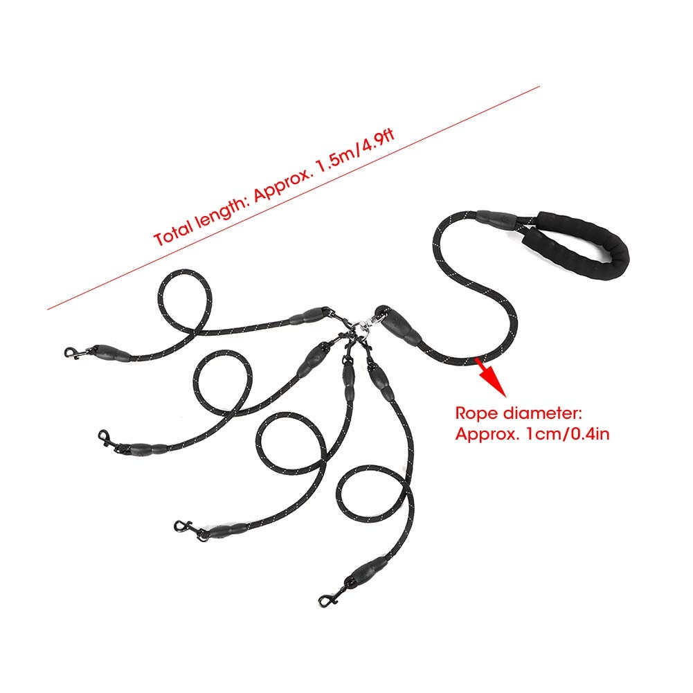 Dog Leashes, 4 In 1 No Detachable Nylon Traction Rope 4 Way Dog For Dogs Cats Outdoor Walking(4 Way Black)