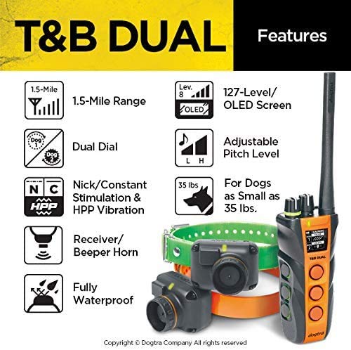 Dogtra T&B Dual 2-Dog Long Range 1.5-Mile Expandable Dual Dial Training & Beeper Remote Dog Training E-Collar For Upland Gun Dog