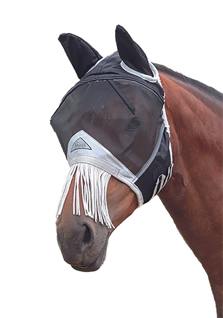 FINE MESH FLY MASK with NOSE FRINGE (Pony, Black)