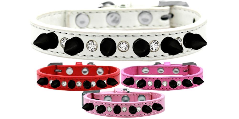 Mirage Pet Products Crystal and Black Spikes Dog Collar, Size 12, Red