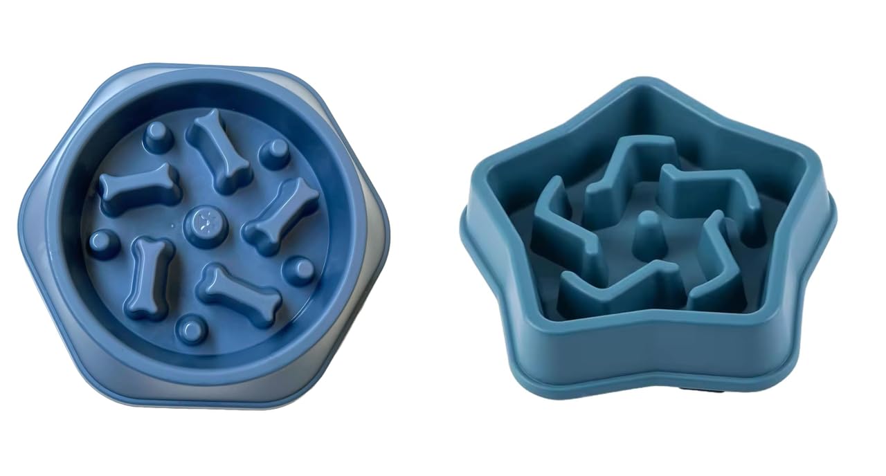 Urban Pet Gallery Pet Bowl, Feeding Bowl, Dog Bowl, Slow Eating Bowl For Dogs And Cats, Non Slip (Blue) And Pet Feeding Bowls Fo
