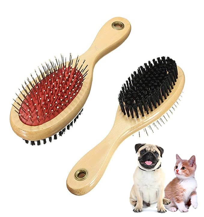 Rvpaws Combo 2 In 1 Wooden Dog Brush Double Sided | Pets Grooming Wooden Brush For Massaging Bathing And Hair Removal For Dogs &