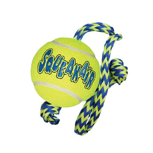 Kong Airdog Squeakair Ball With Rope Dog Toy, Medium