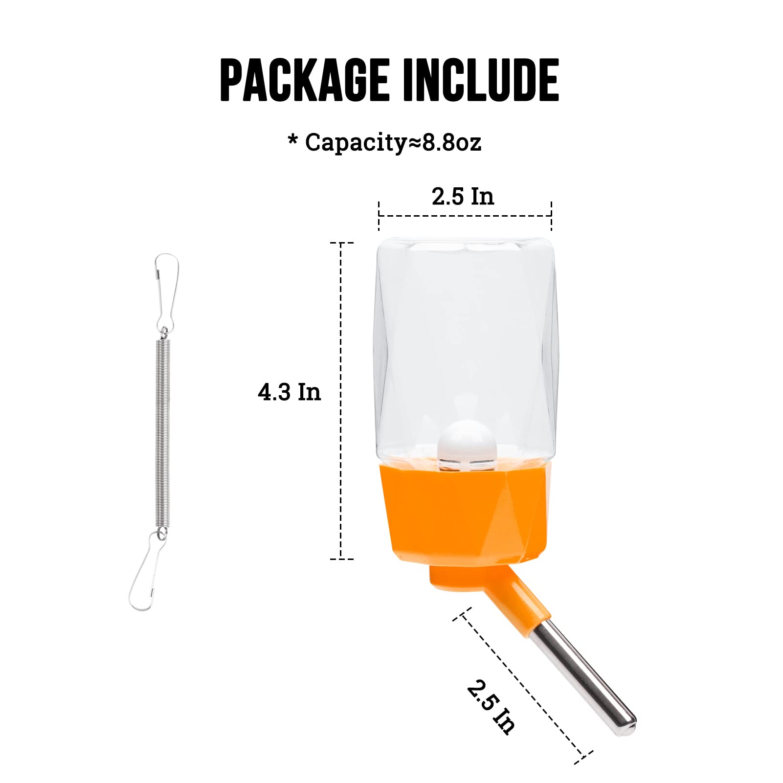 Sofyiali Guinea Pig Water Bottle, Rabbit Water Bottle No Drip, 250Ml Large Capacity With A Filter And A Spring Holder, Suitable