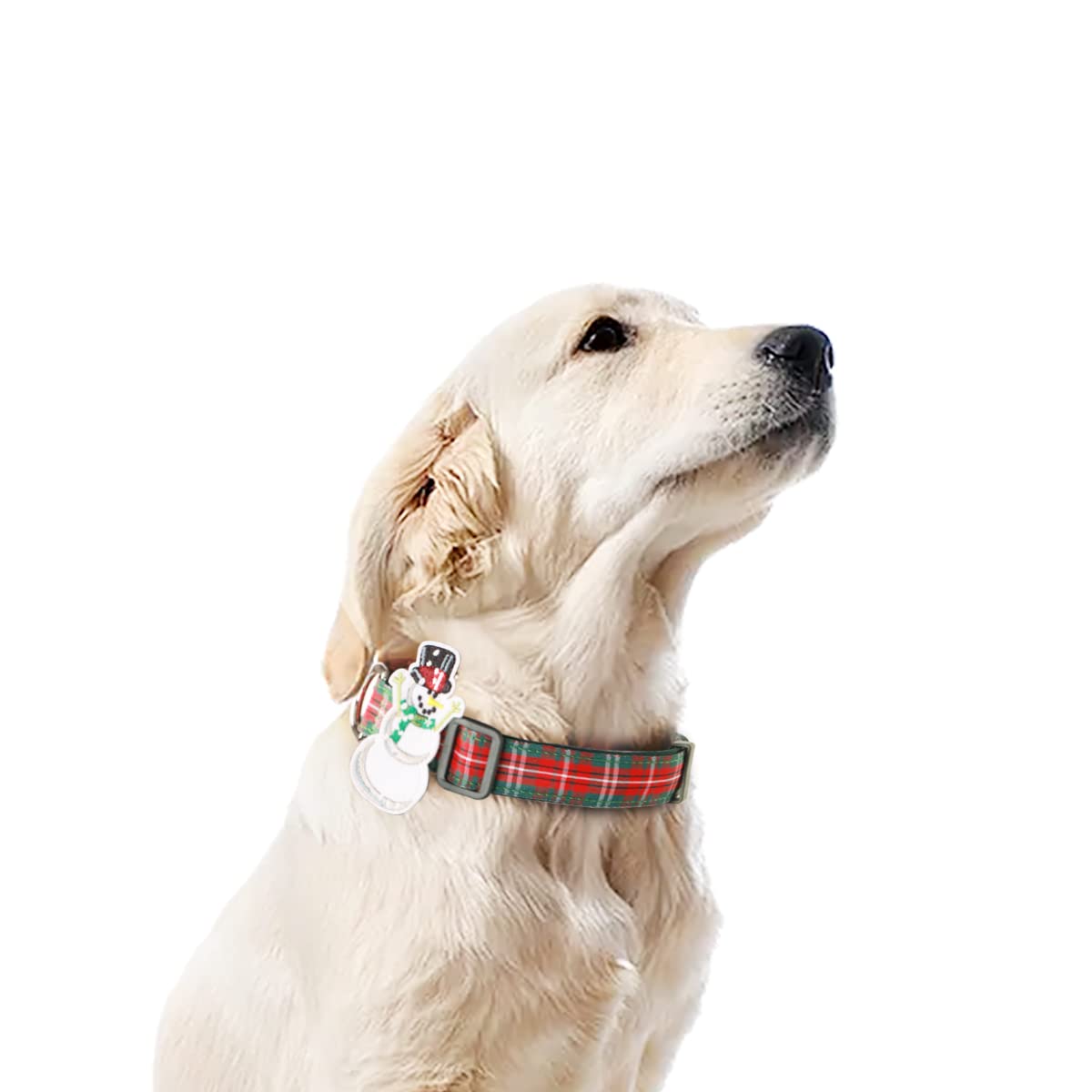 Christmas Winter Holiday Dog Collars With Cute Snowman Decor,Red And Green Plaid Buffalo Pattern,Adjustable For Medium Large Dog