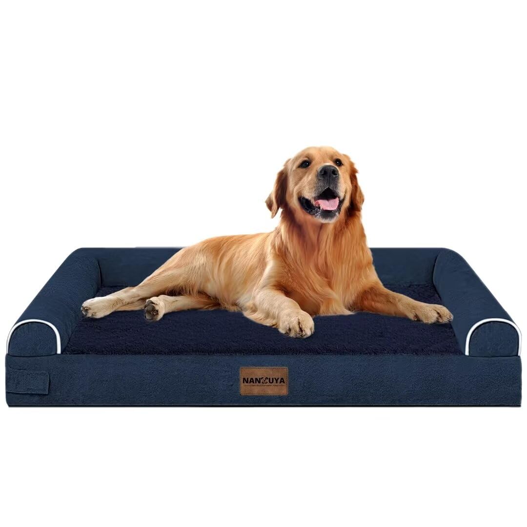 Large Dog Bed Orthopedic Washable: Beds Bolster Xl Bed Big Xlarge Dogs Memory Foam Couch Sofa Waterproof With Removable Cover - Navy Blue