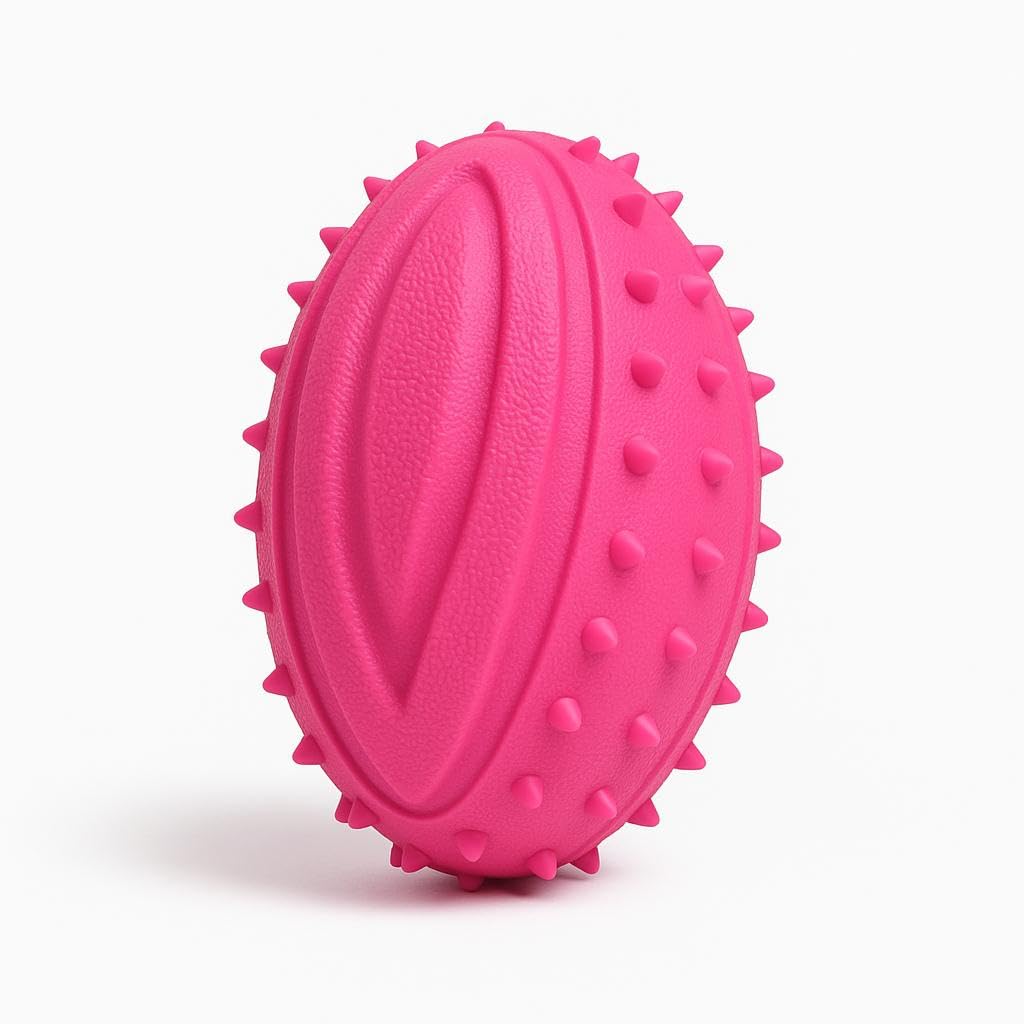 WAGGYTAILS Durable Hot Pink Squeaky Dog Toy (Made in U.K) Spiky Rubber Chew Ball for Dental Cleaning, Interactive Fetch & Teethi