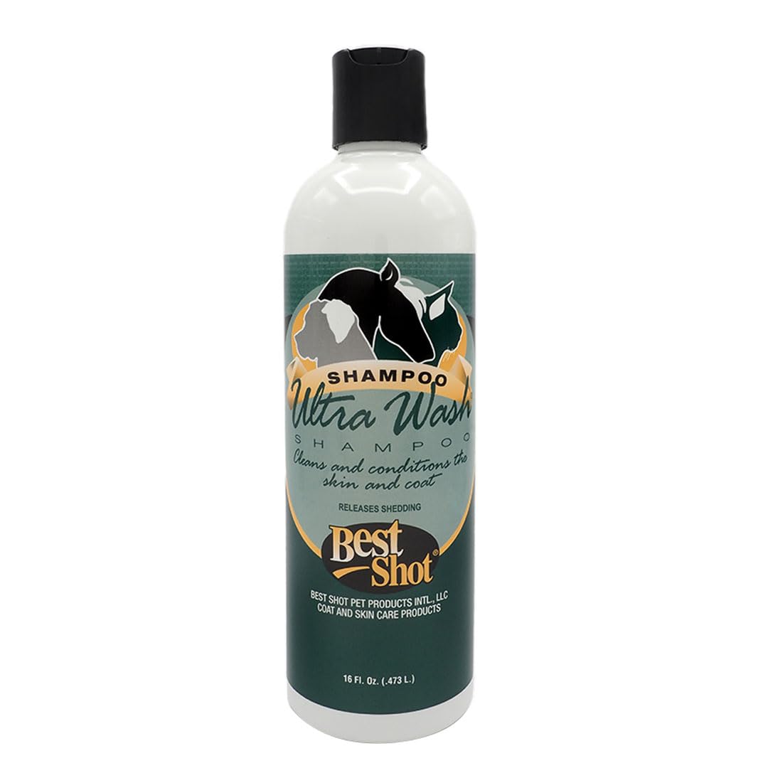 Best Shot Ultra Wash Shampoo With Pet Coat Release Technology, Coat And Skincare Product For Dogs, Horses, And Cats, Soap-Free, Quick-Rinsing, 16 Ounces Bottle