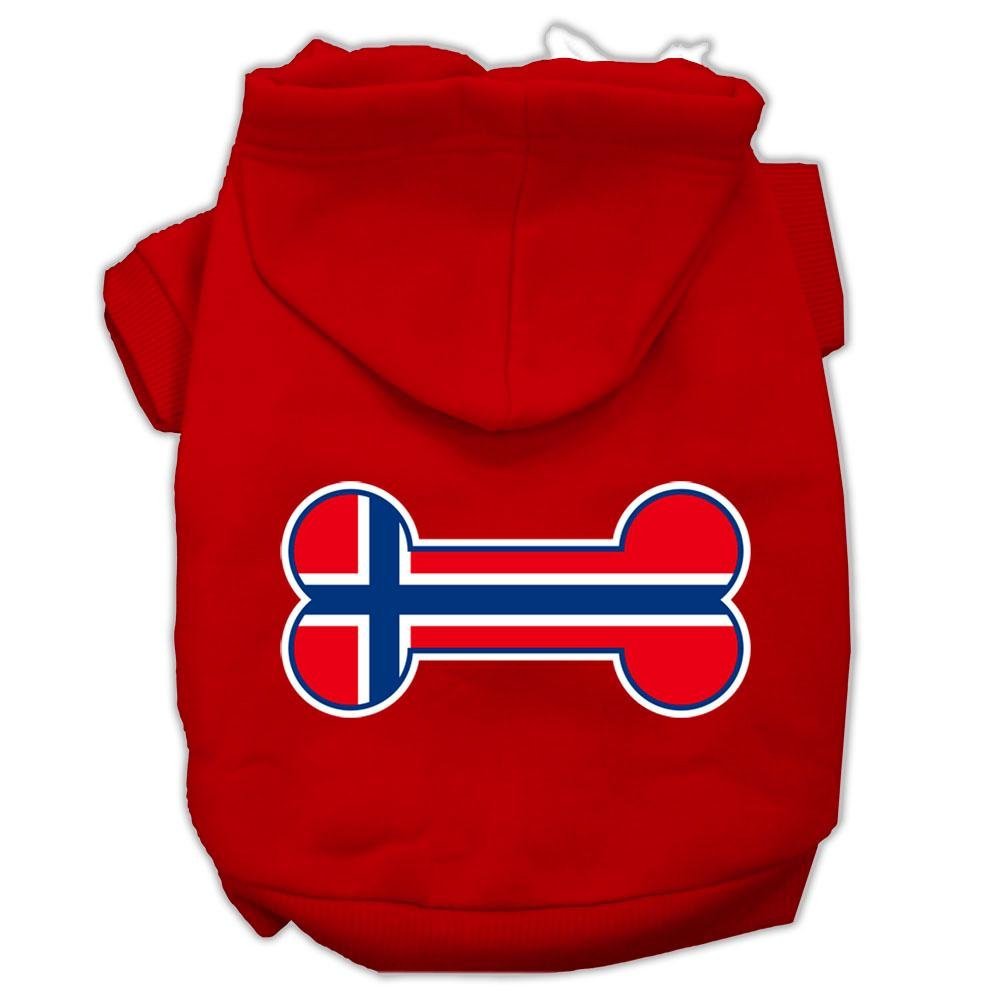 Pet, Dog & Cat Hoodie Screen Printed, 'Bone Shaped Norway Flag' Red Sm (3-6 Lbs.)