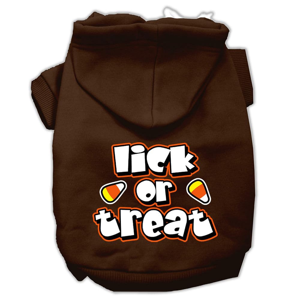 Halloween Pet, Dog & Cat Hoodie Screen Printed, 'Lick Or Treat' Brown Md (6-10 Lbs.)