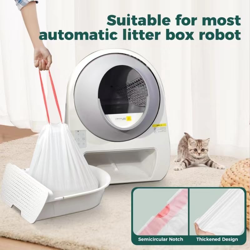 100 Pack Drawstring Cat Litter Box Liner Bags For Litter-Robot 3/4,Waste Bags Compatible With Self-Cleaning Litter Box,Heavy Dut