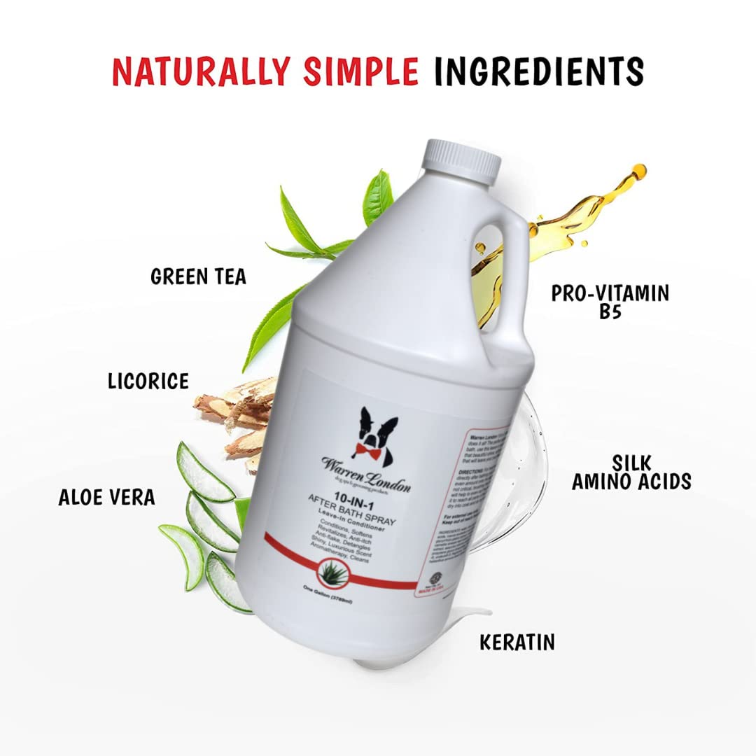 Warren London 10-In-1 After Bath Dog Spray 16Oz Bundle With Dematting Rake Brush | Dog Leave In Conditioner And Detangler Spray With Dog Grooming Brush