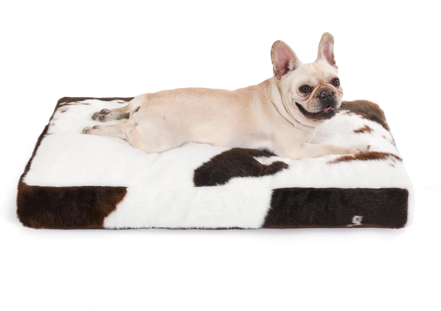 Bedfolks Waterproof Crate Bed, Plush Dog Kennel Pad With Removable Washable Cover, Faux Fur, Fluffy 35''X23'', Cow Print