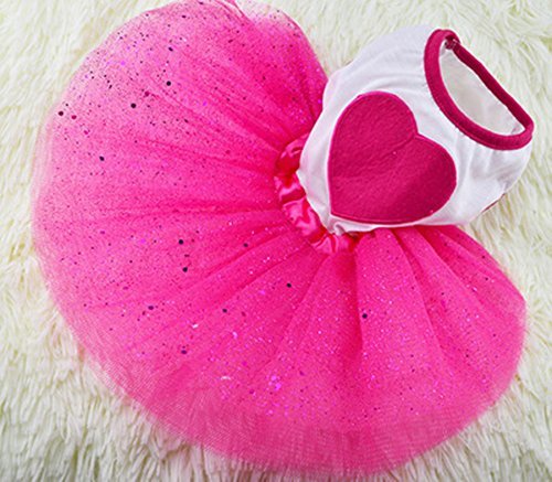 Idepet Spring Summer Pet Dog Cat Puppy Tutu Princess Dress Heart Printed Lace Dog Skirt Pet Apparel Dog Dress(Medium)